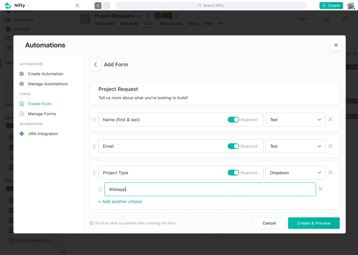 Screenshot illustrating Create Forms
