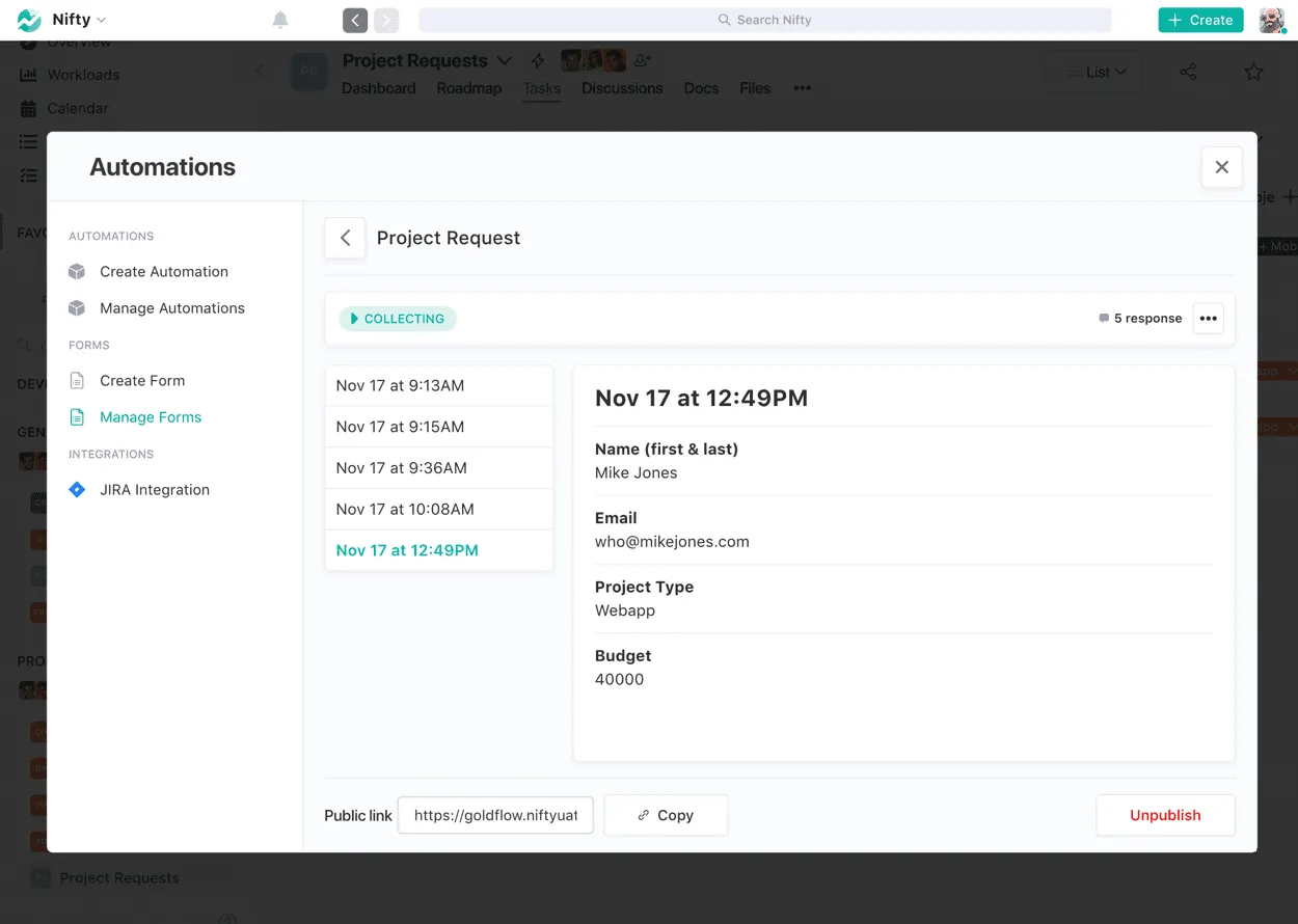 Screenshot illustrating Collect Responses