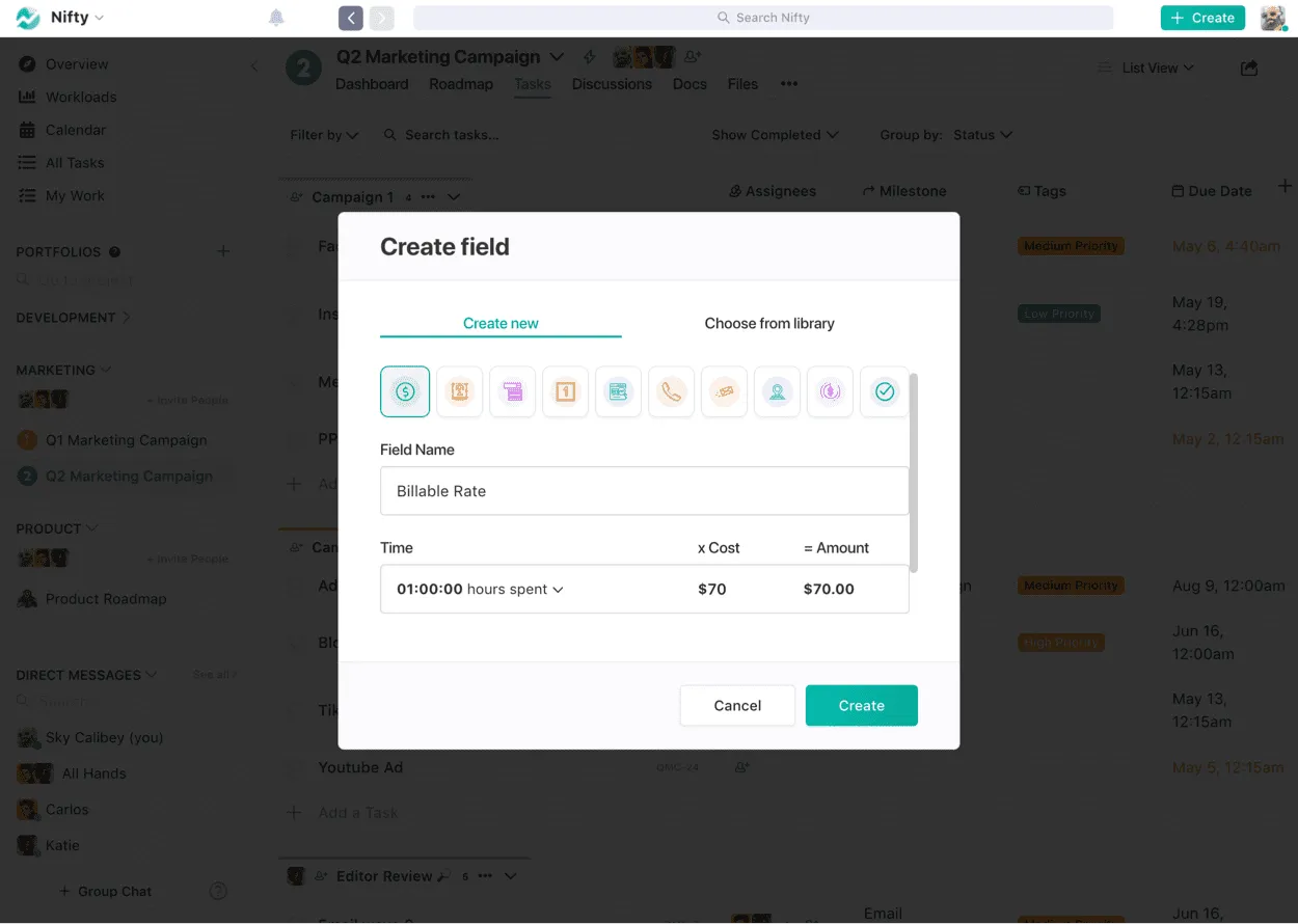 Screenshot illustrating Track Costs